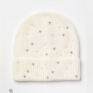 LOFT NWT Pearlized Sparkle Ribbed Beanie - Pure Pearl